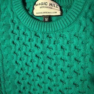Kelly Green Pima Cotton Cable Knit Sweater Sz M